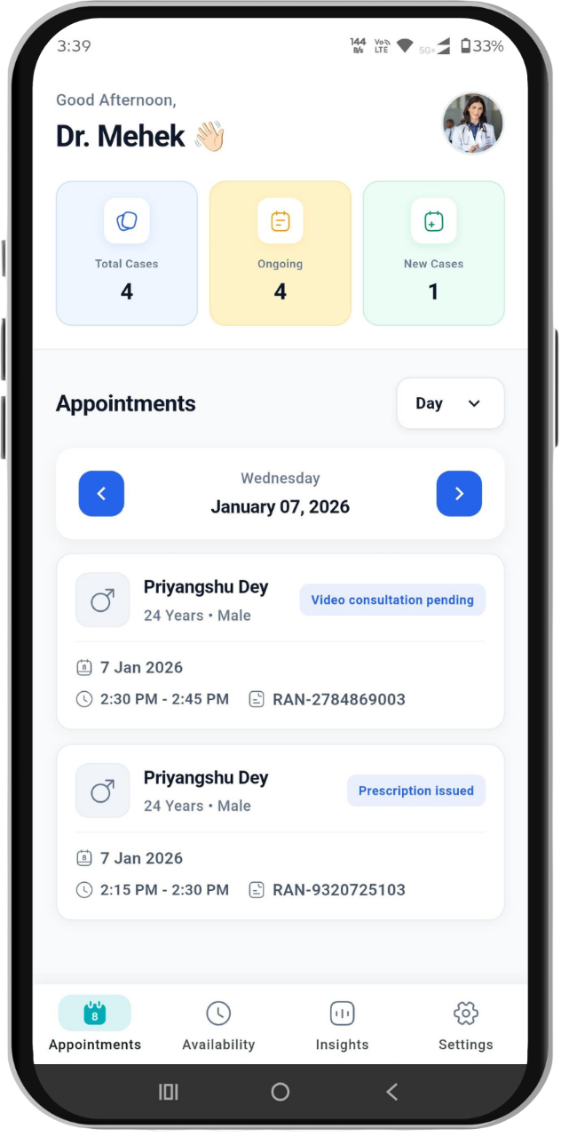 Doctor app appointments view